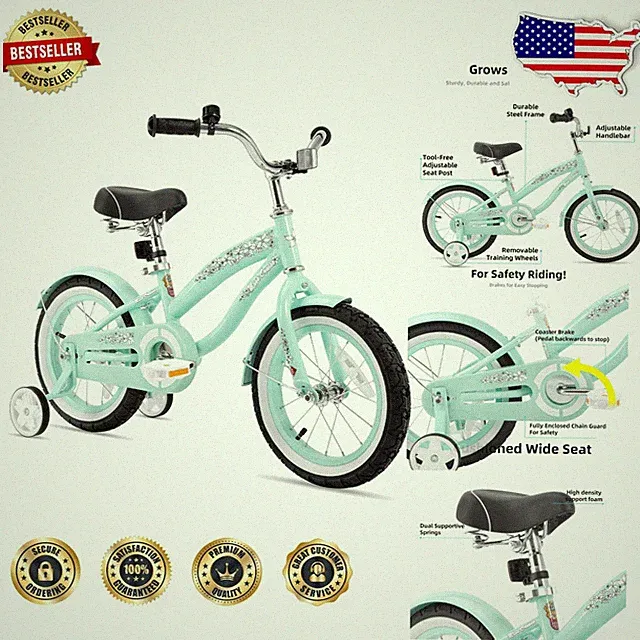 Green Princess Kids Cruiser Bike 12-16" Adjustable Seat Coaster Brake
