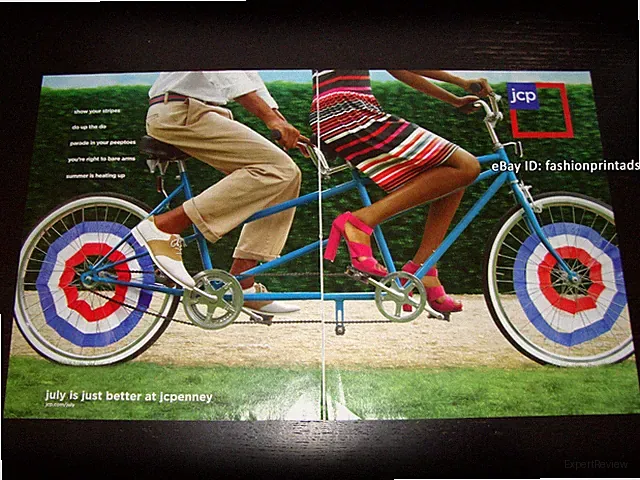 JCPENNEY Fashion 2-Page PRINT AD Spring 2012 woman and man on tandem bicycle