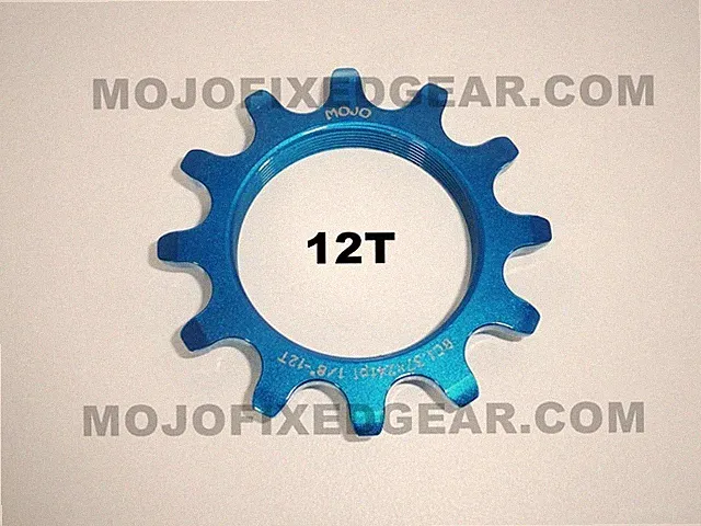 MOJO 12T FIXED GEAR COG - BLUE ANODIZED Cro-Mo TRACK 12 TOOTH 1/8 INCH CNC