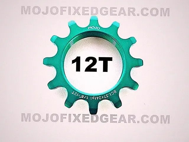 MOJO 12T FIXED GEAR COG - GREEN ANODIZED Cro-Mo TRACK 12 TOOTH 1/8 INCH CNC