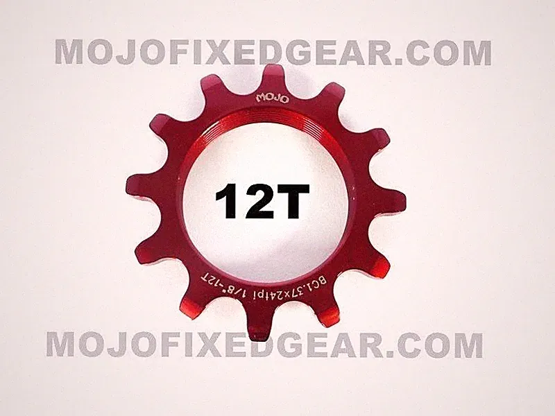 MOJO 12T FIXED GEAR COG - RED ANODIZED Cro-Mo TRACK 12 TOOTH 1/8 INCH CNC